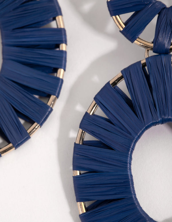Gold Raffia Wrapped Oval Drop Earrings