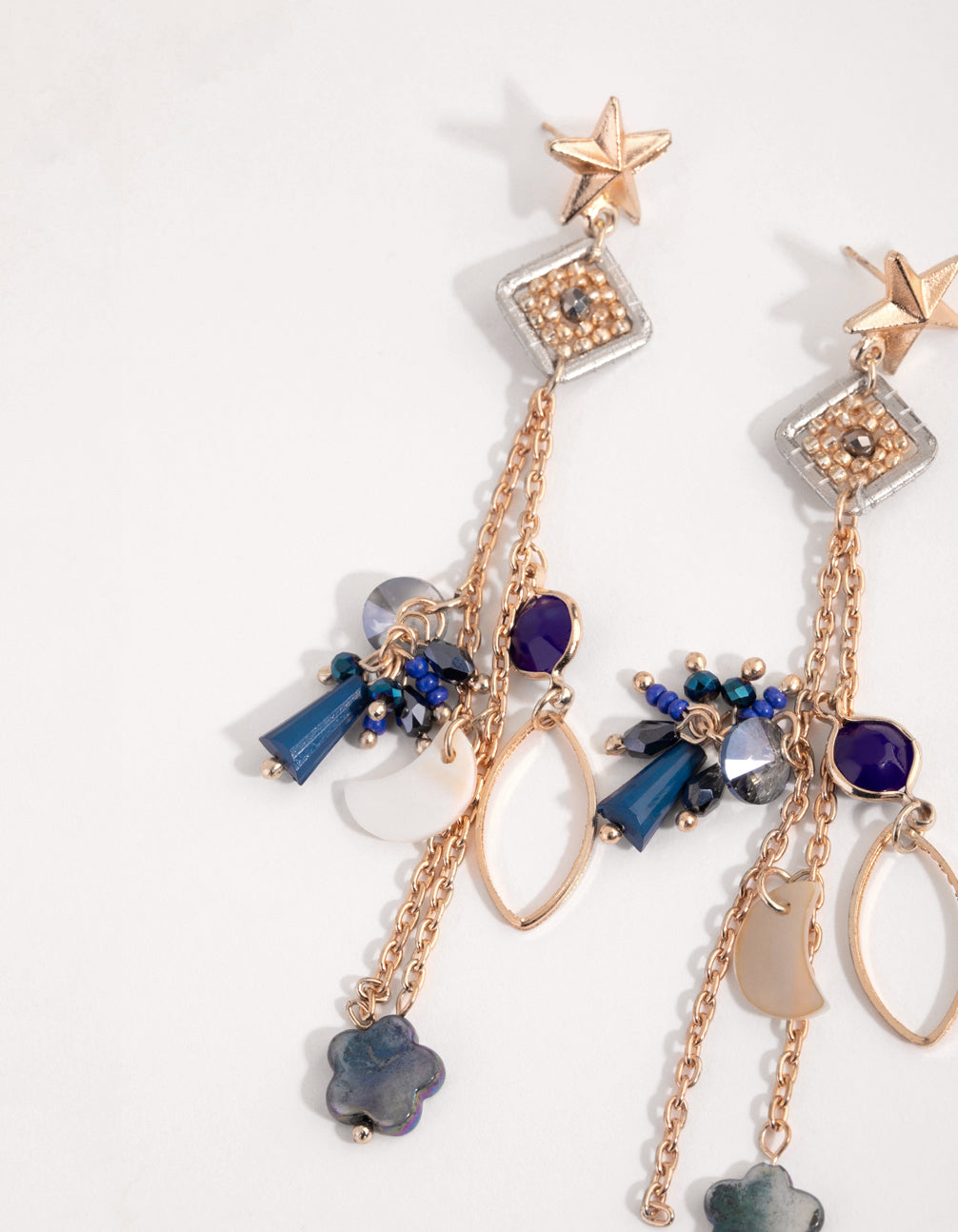 Gold Star & Mixed Bead Drop Earrings