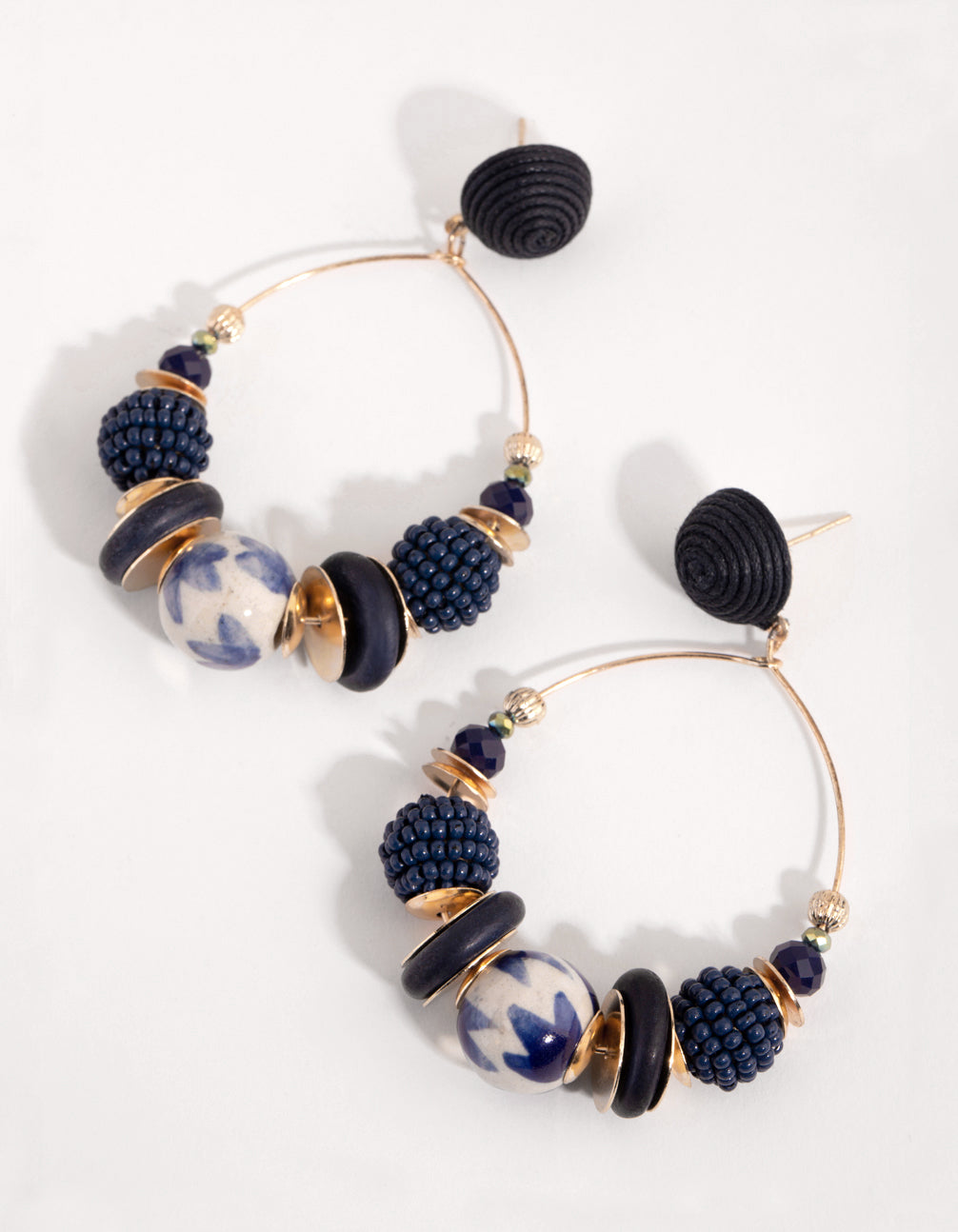 Gold Thread Wrapped Bead Drop Earrings