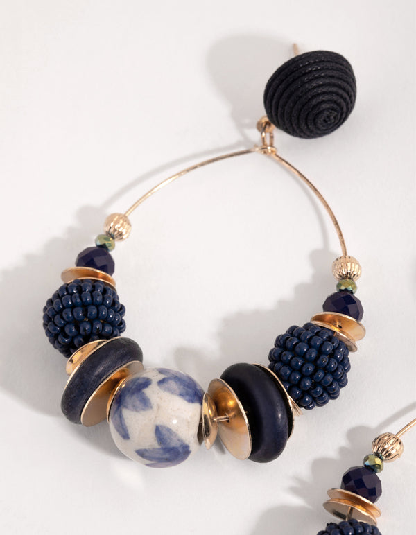 Gold Thread Wrapped Bead Drop Earrings