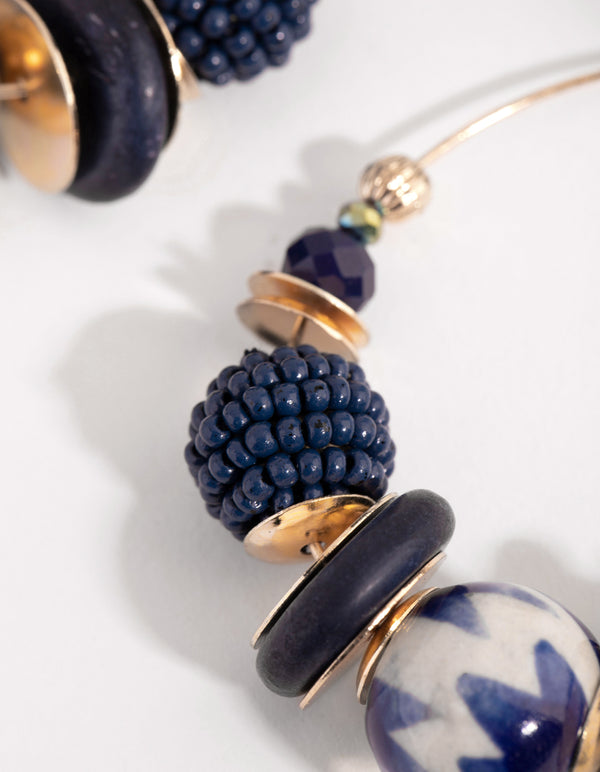 Gold Thread Wrapped Bead Drop Earrings