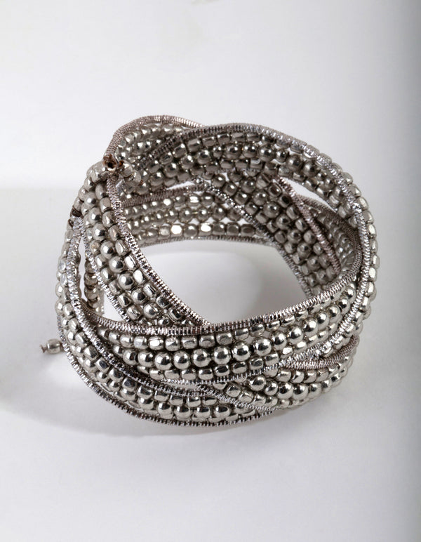 Silver Twisted Row Cuff Bracelet