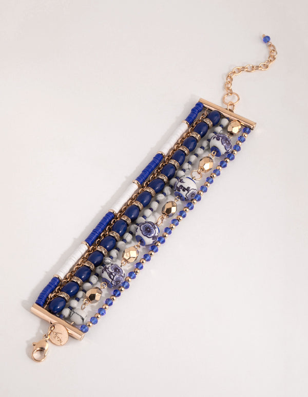 Gold Multi Bead Porcelain Bracelet