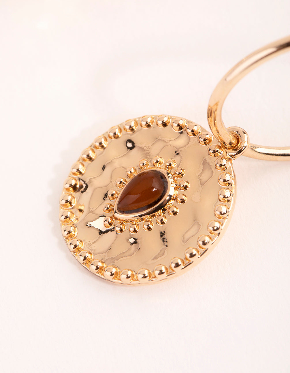 Gold Disc with Stone Hoop Earrings