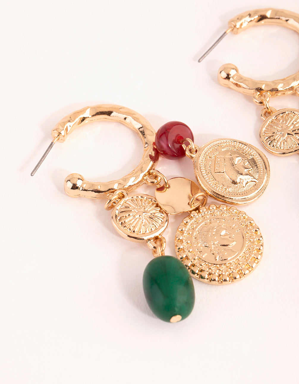 Gold Coin & Bead Cluster Hoop Earrings