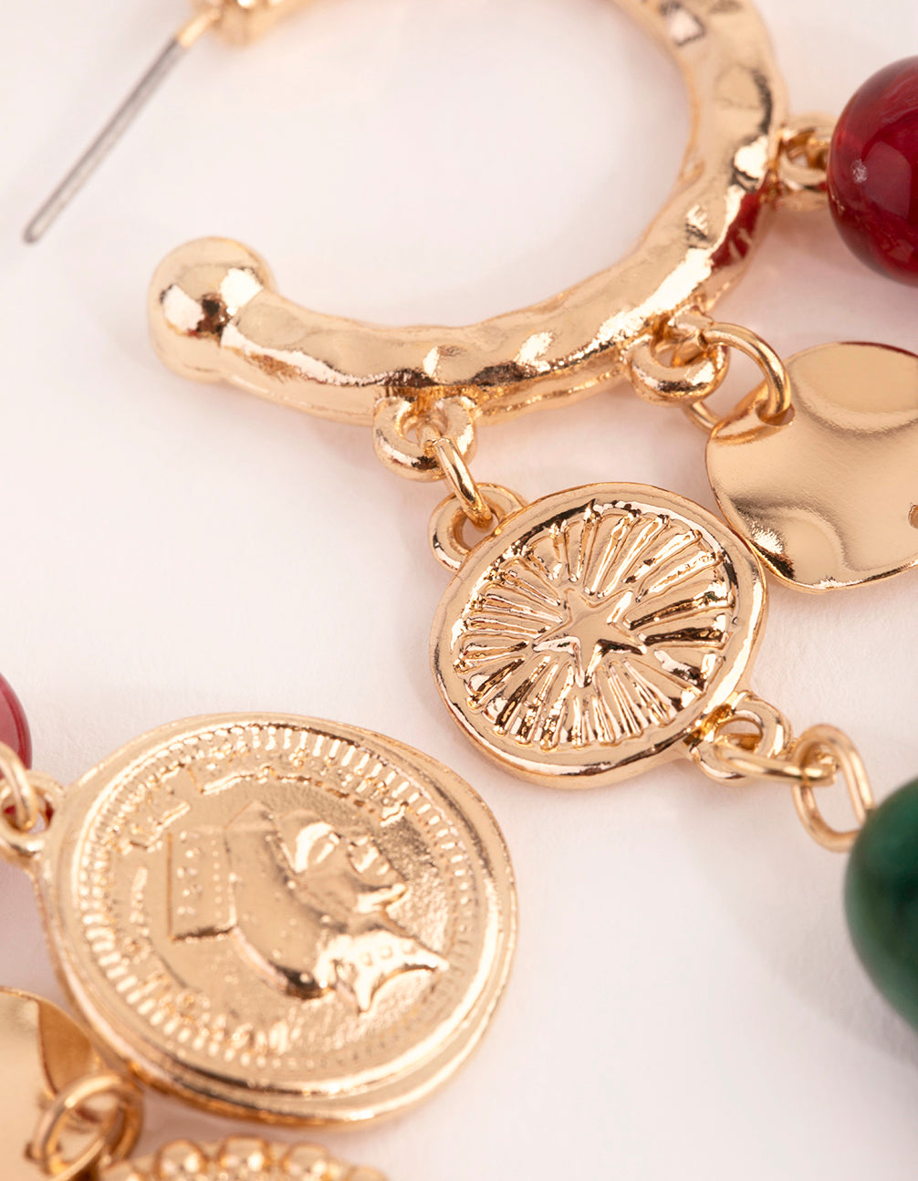 Gold Coin & Bead Cluster Hoop Earrings