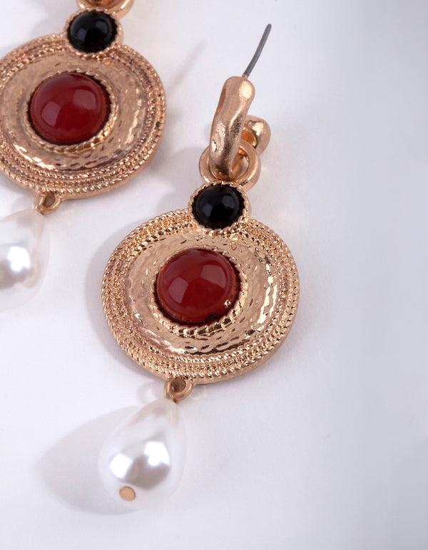 Worn Gold Pearl Chunky Hoop Earrings