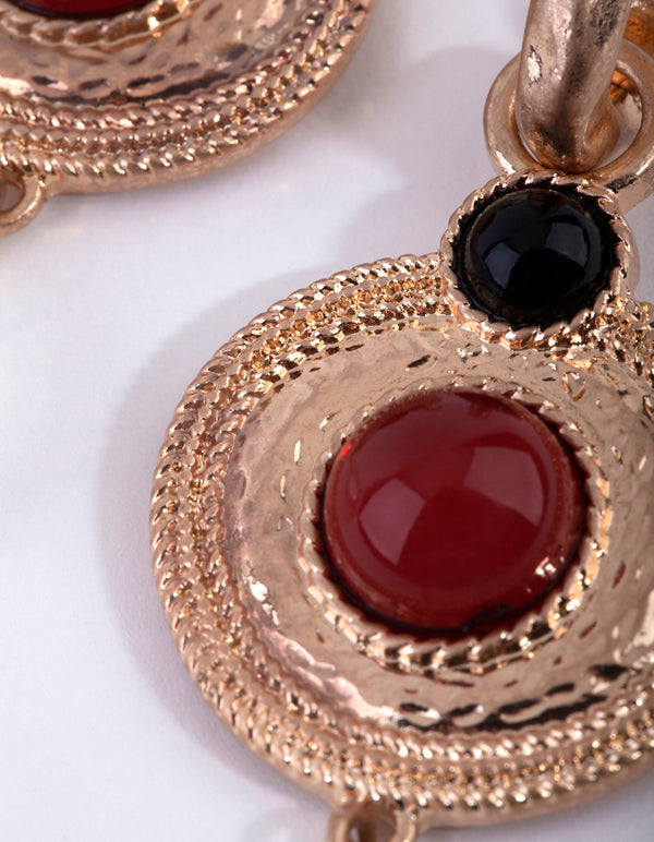 Worn Gold Pearl Chunky Hoop Earrings