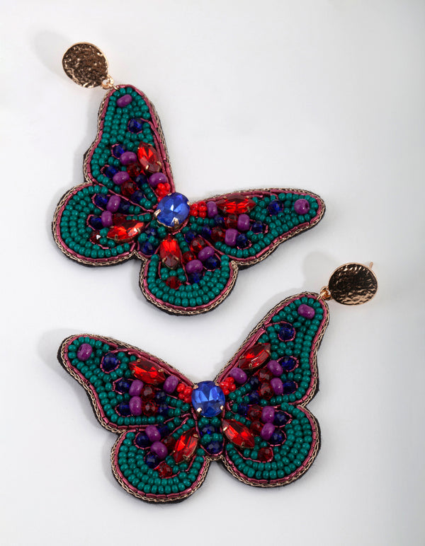 Mix Statement Bead Butterfly Earrings