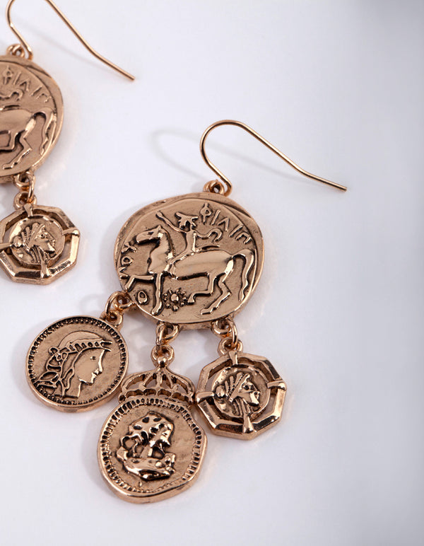 Gold Multi Coin Dangle Earrings