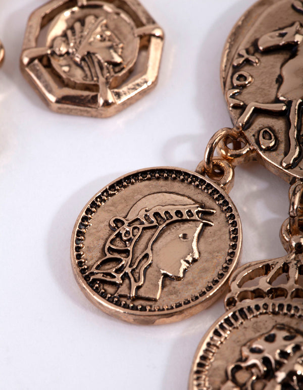 Gold Multi Coin Dangle Earrings