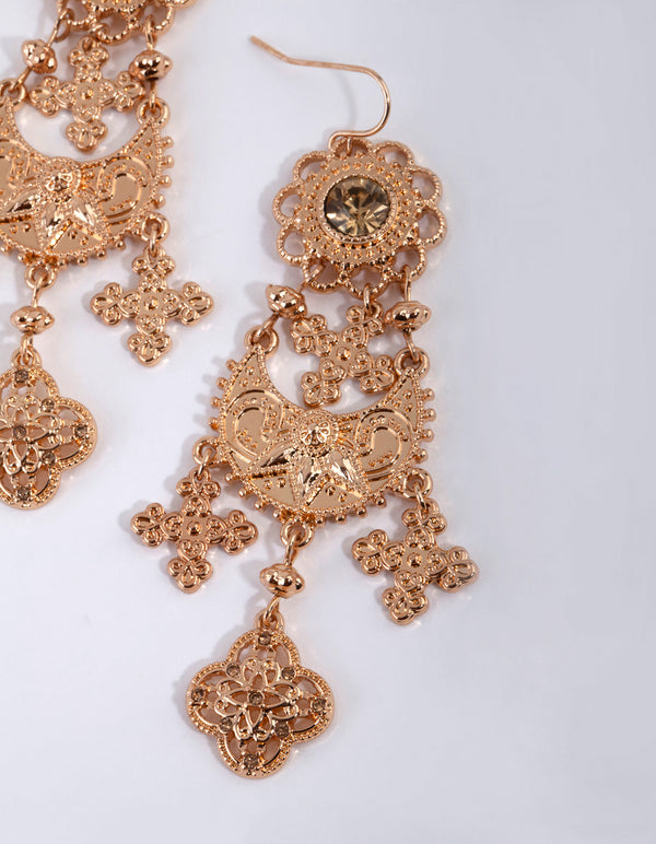 Gold Fancy Filigree Drop Earrings