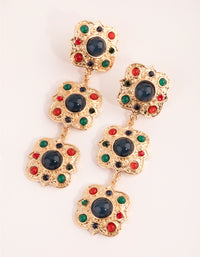 Gold Square Stone Set Drop Earrings - link has visual effect only