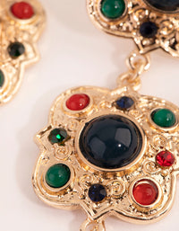 Gold Square Stone Set Drop Earrings - link has visual effect only