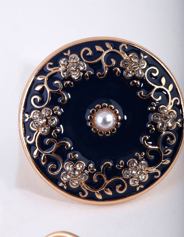 Gold Enamel Decorated Dome Earrings