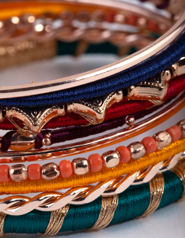 Gold Thread & Bead Bangle Pack