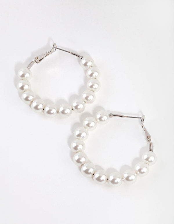 Silver Classic Pearl Hoop Earrings