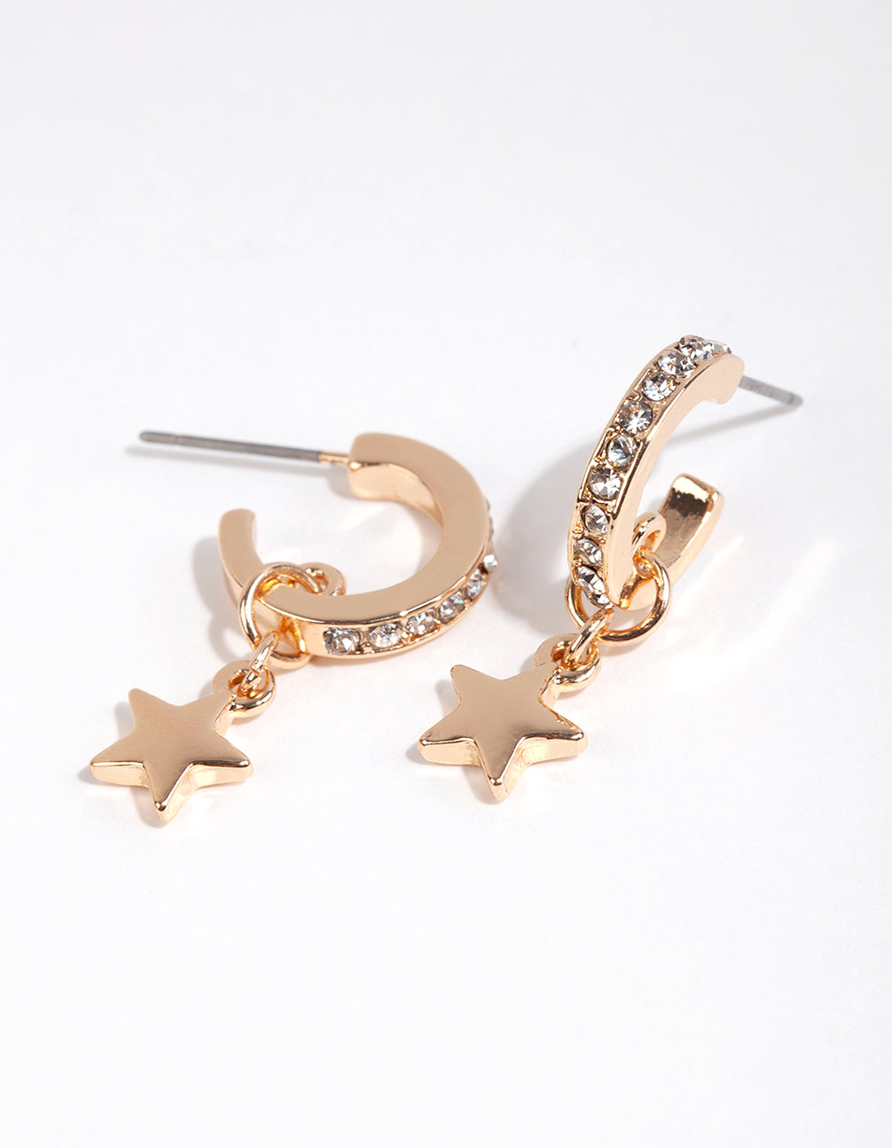 Gold Diamante & Star Charm Huggie Earrings