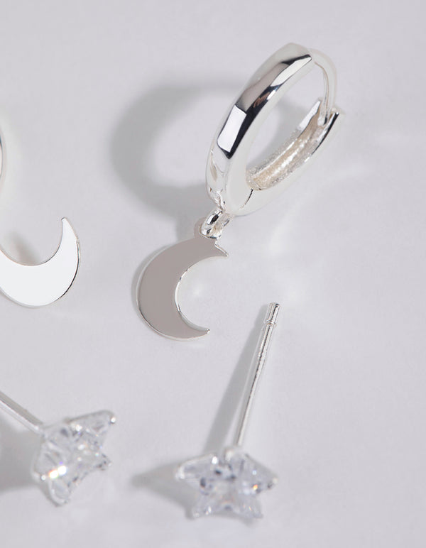 Sterling Silver Celestial Stud & Huggie Earring Set
