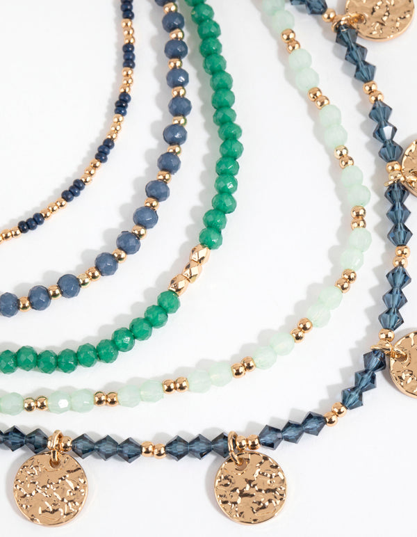 Gold & Green Textured Disc Bead Necklace