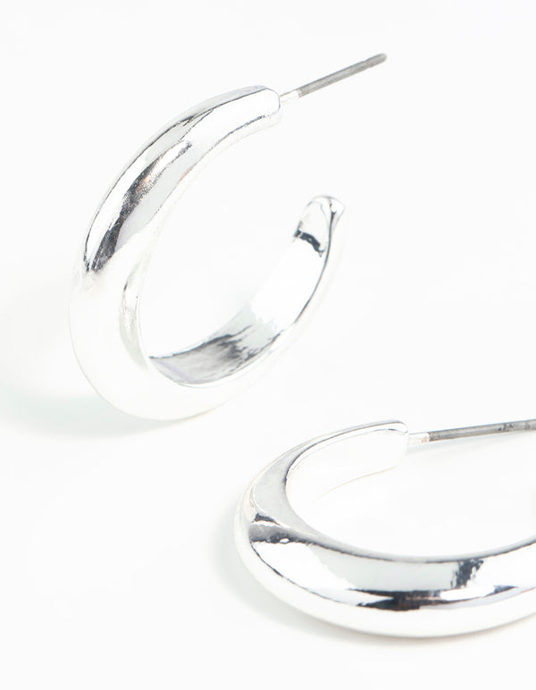 Silver Rounded Hollow Huggie Earrings