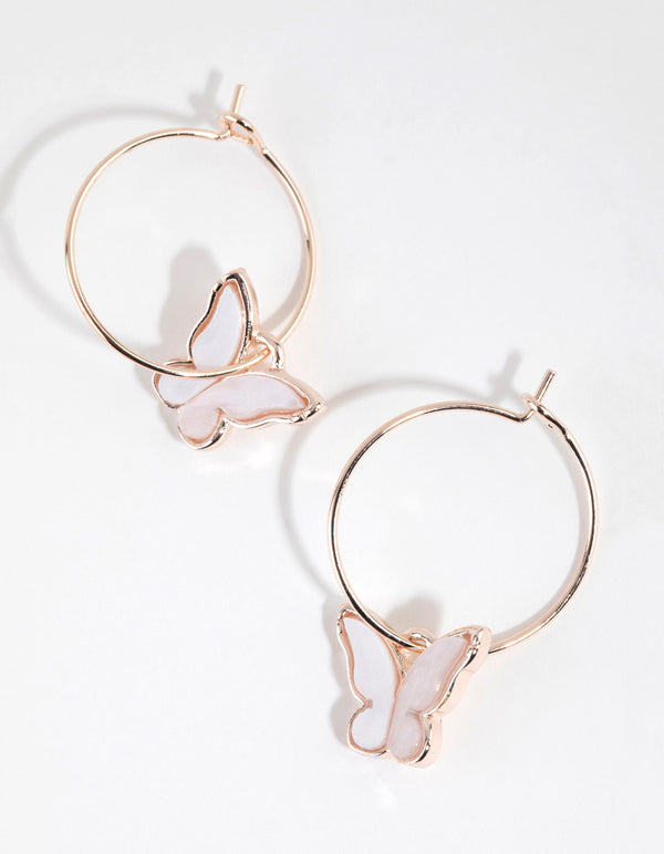 Rose Gold Acrylic Butterfly Hoop Earrings