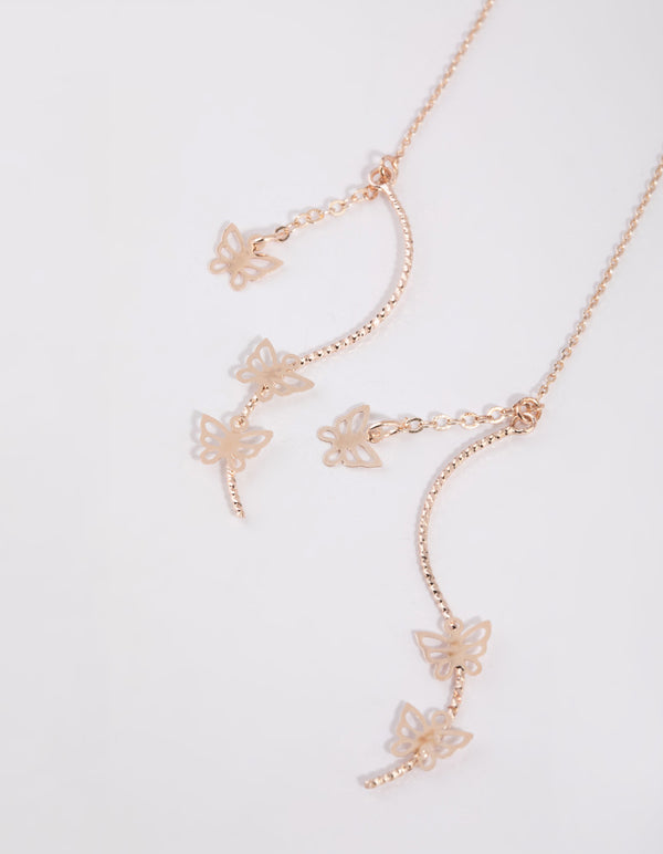 Rose Gold Cut Out Butterfly Drop Earrings