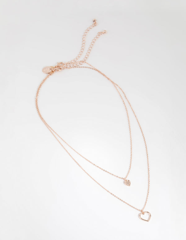 Rose Gold Double Heart Layered Necklace