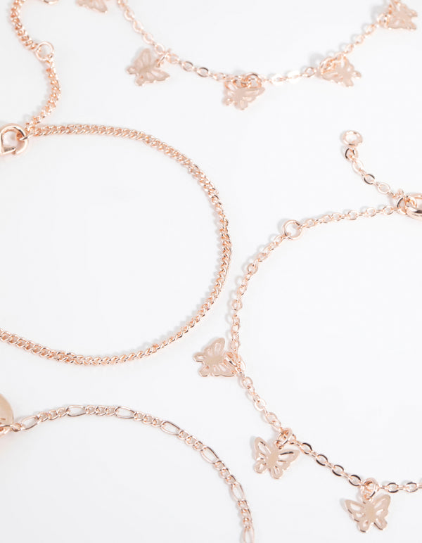 Rose Gold Cut Out Butterfly Bracelet & Anklet Pack