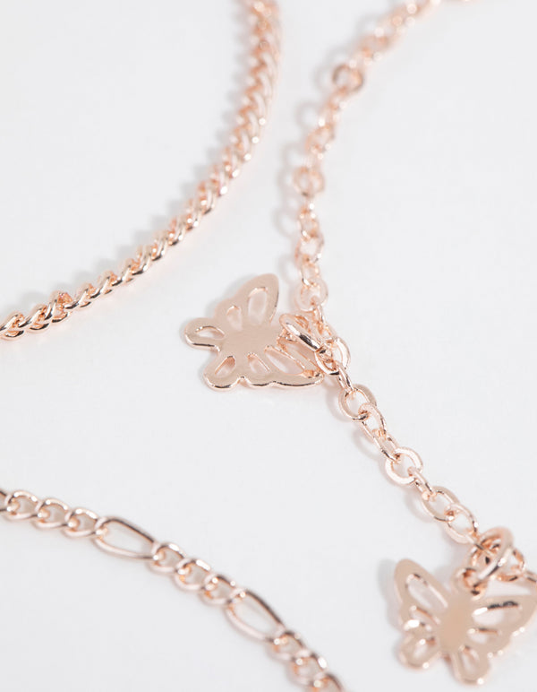 Rose Gold Cut Out Butterfly Bracelet & Anklet Pack