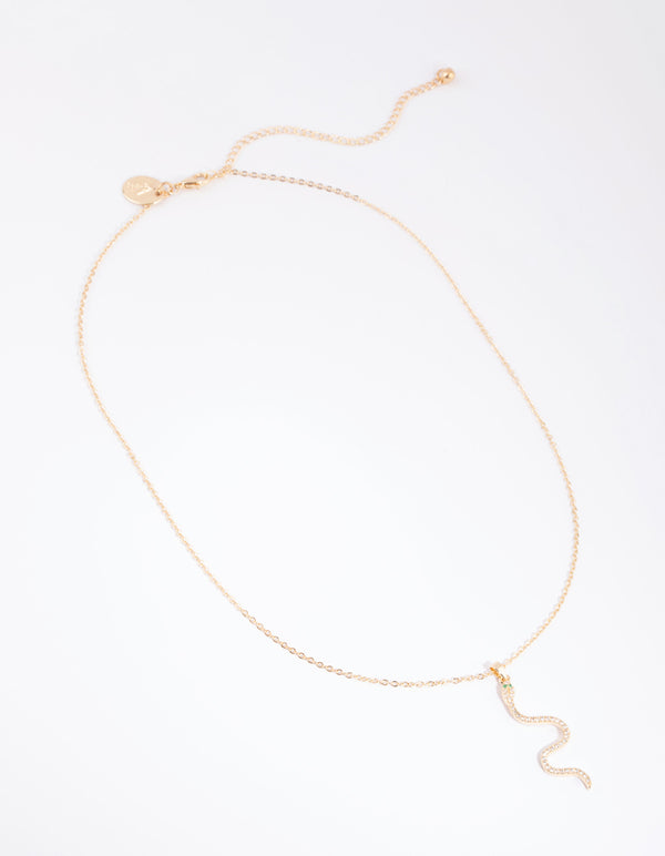 Gold Cubic Zirconia Snake Pendant Necklace