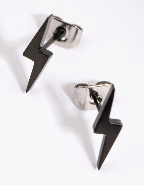 Matte Black Lightning Bolt Stud Earrings