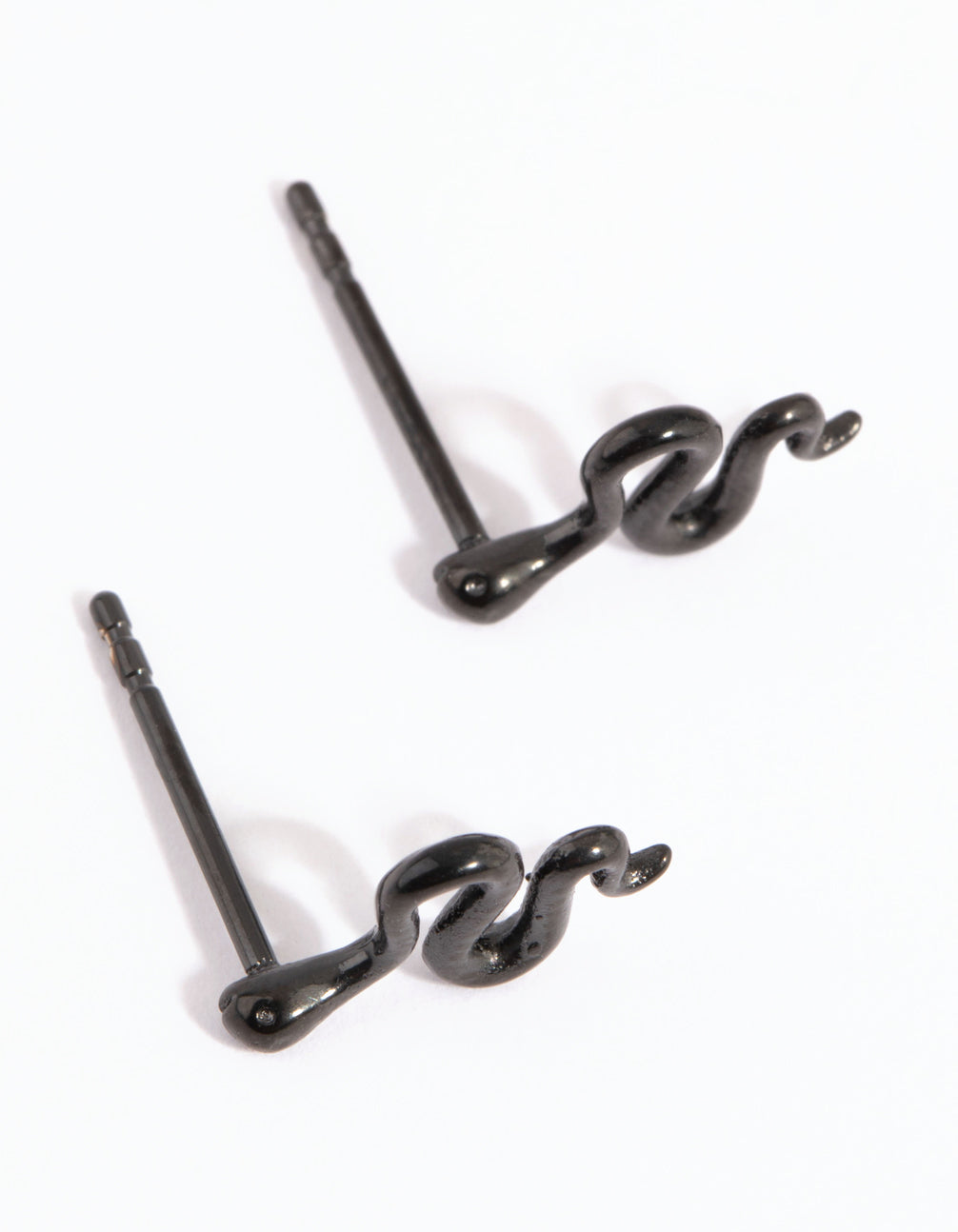 Matte Black Polished Snake Stud Earrings