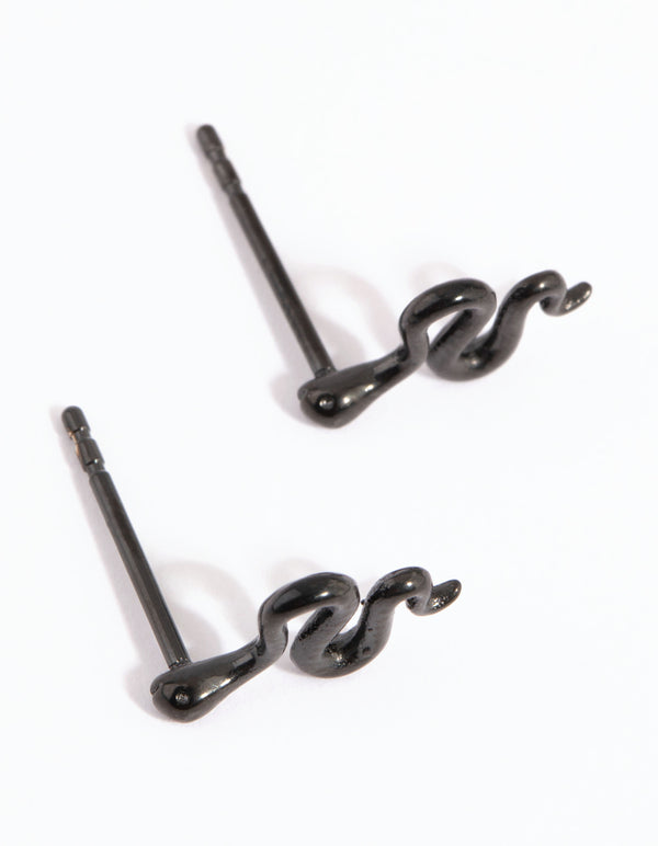 Matte Black Polished Snake Stud Earrings