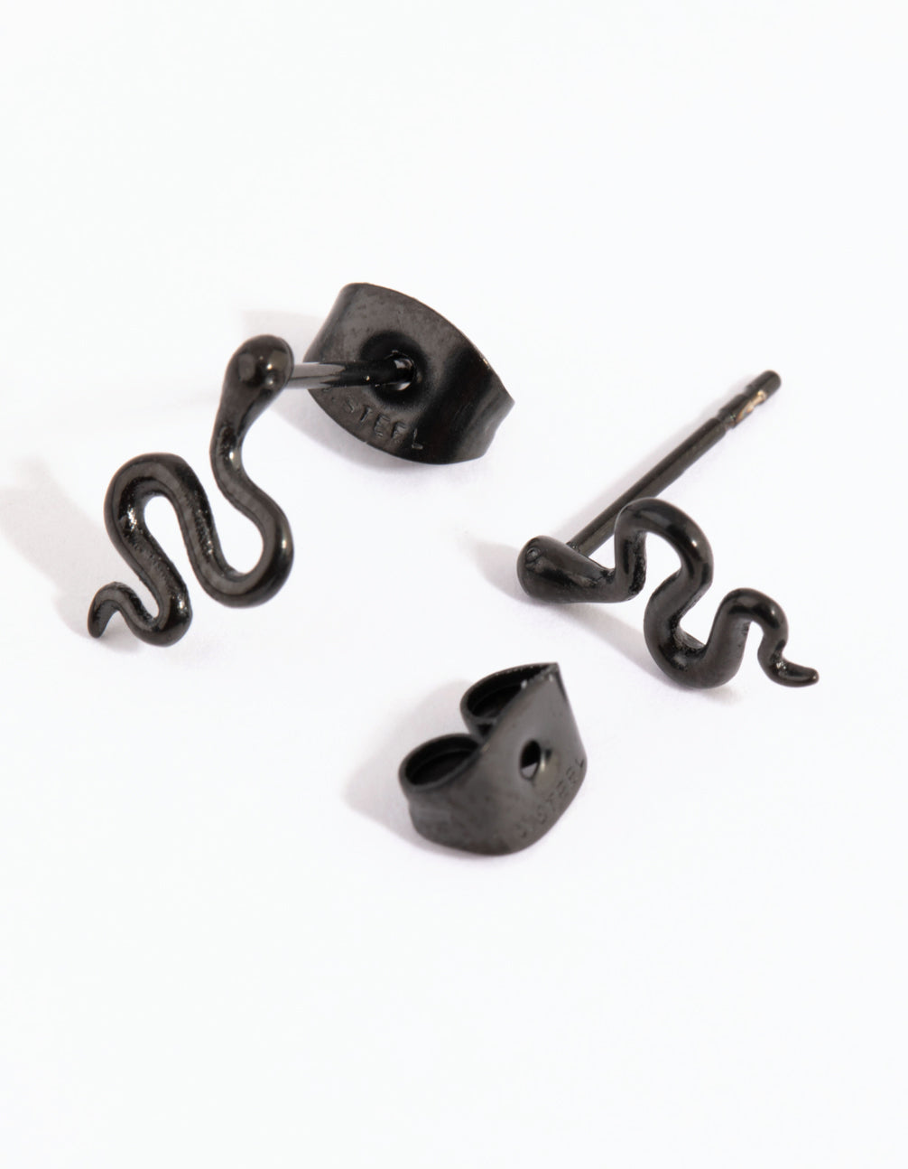 Matte Black Polished Snake Stud Earrings