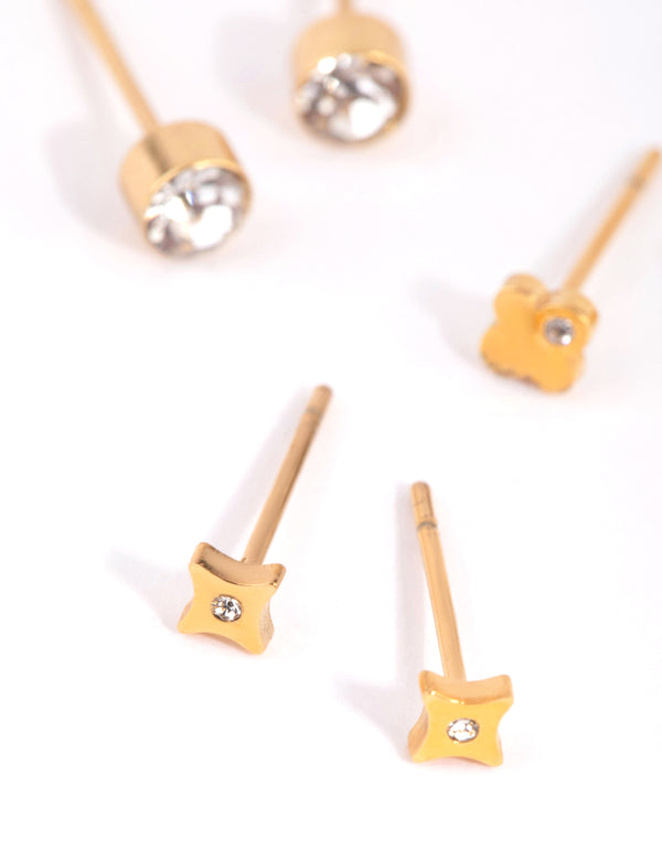 Gold Plated Surgical Steel Diamante Detail Earring Pack