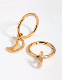 Gold Plated Surgical Steel Moon Charm Sleeper Earrings - link has visual effect only
