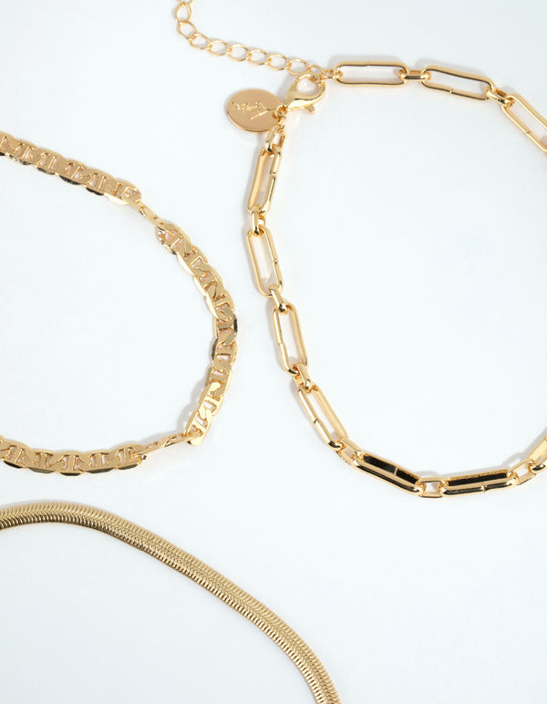 Gold Plated Mixed Chain Anklet Pack