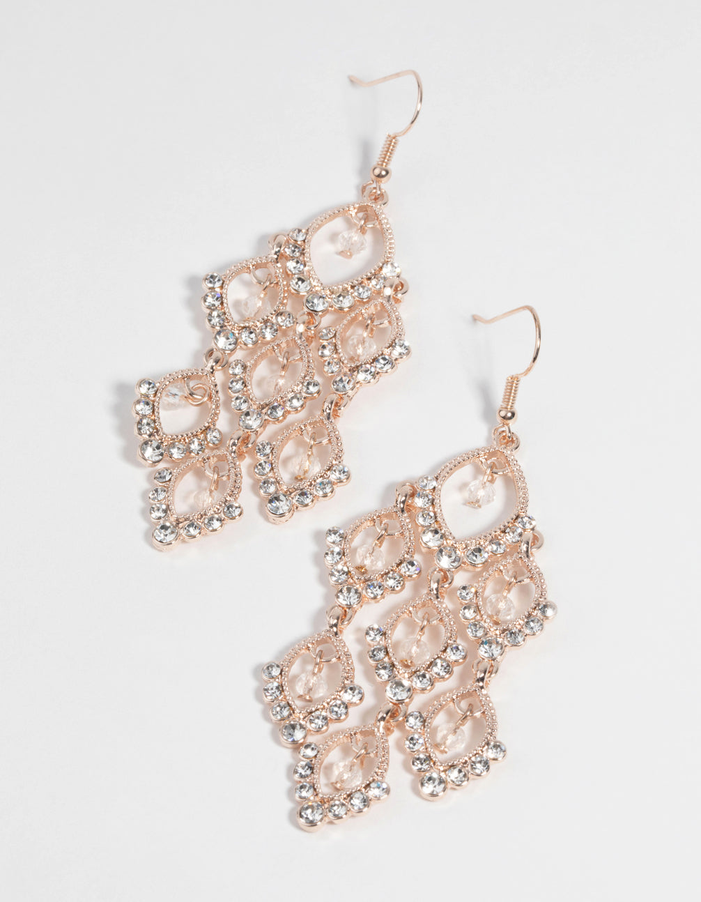 Rose Gold Diamante Teardrop Cascade Drop Earrings