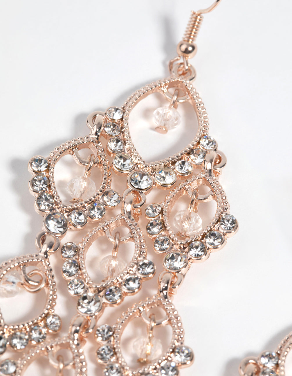 Rose Gold Diamante Teardrop Cascade Drop Earrings