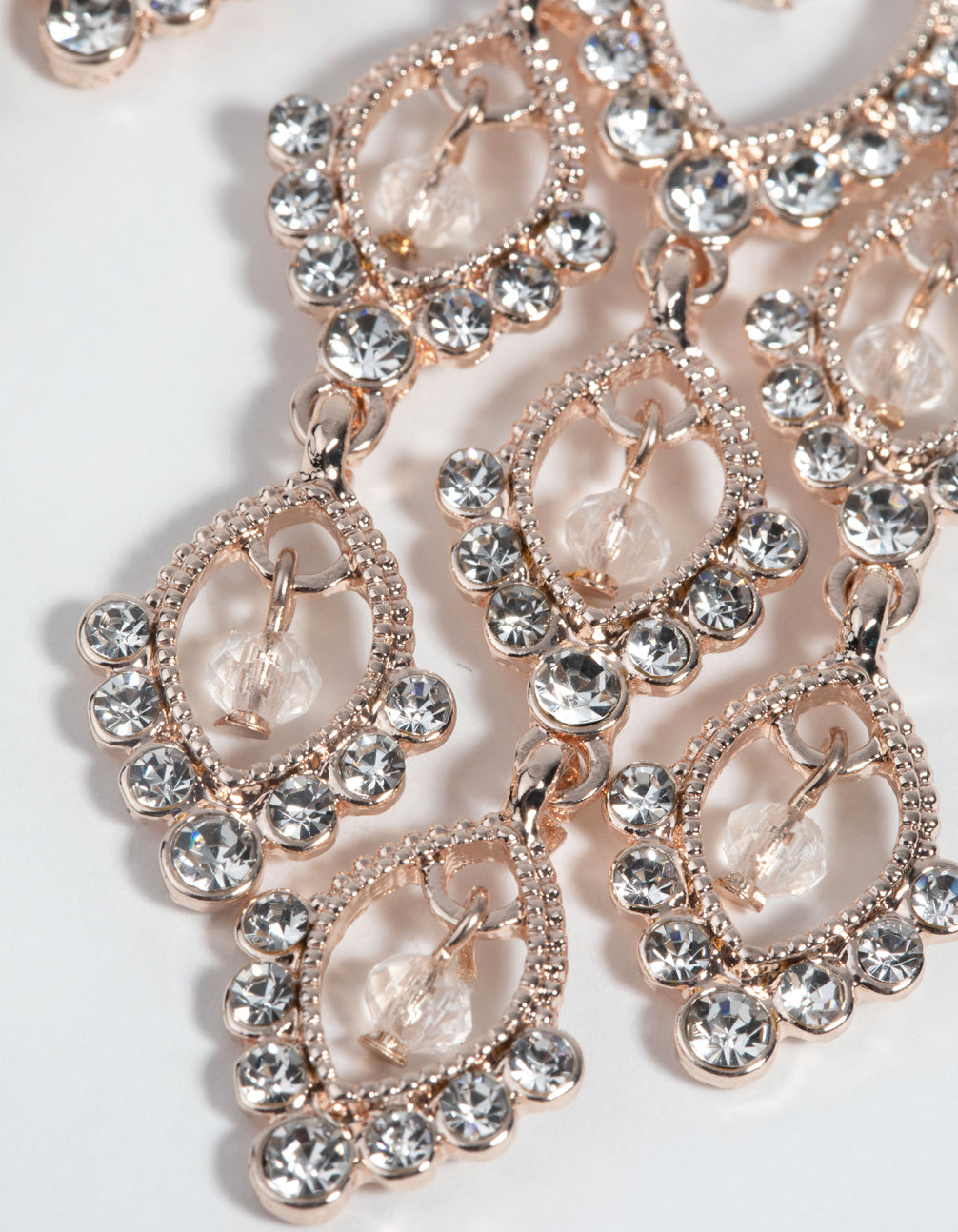 Rose Gold Diamante Teardrop Cascade Drop Earrings