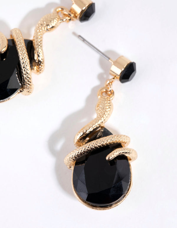 Black Snake Wrap Drop Earrings