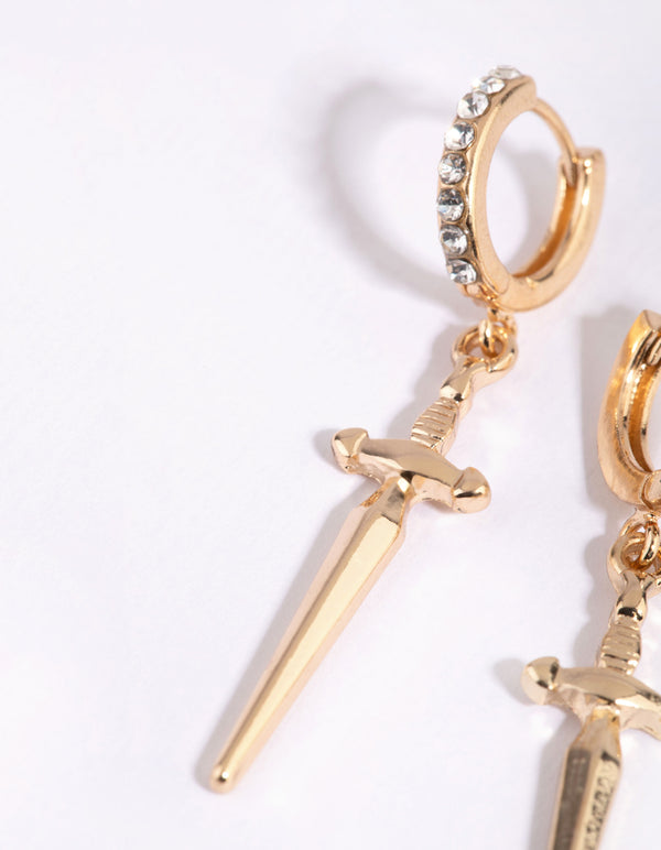 Gold Dagger Brass Huggie Earring