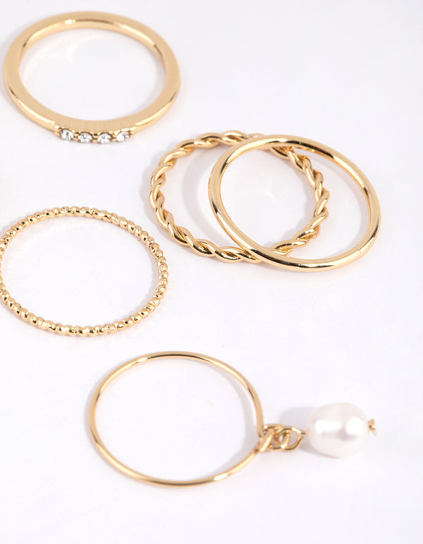 Gold Plated Freshwater Pearl Textured Ring Pack