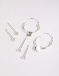 Sterling Silver Heart Stud & Hoop Earrings - link has visual effect only