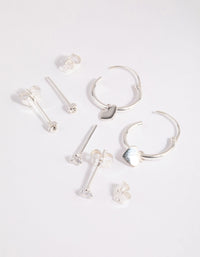 Sterling Silver Heart Stud & Hoop Earrings - link has visual effect only