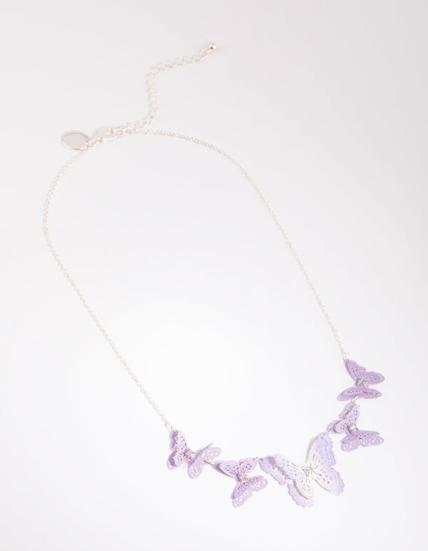 Lilac Coated Metal Butterfly Stamp Statement Necklace
