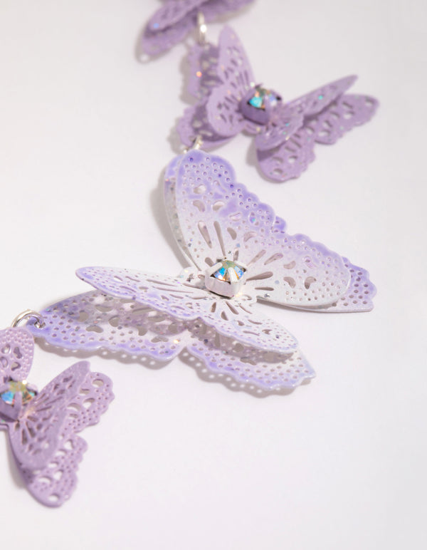 Lilac Coated Metal Butterfly Stamp Statement Necklace