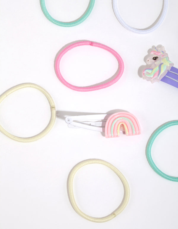 Kids Pastel Rainbow Hair Clips & Ties with Pouch