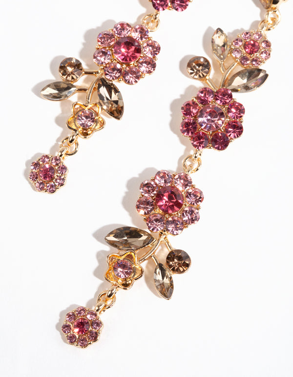 Gold Pretty Flower Drop Earrings